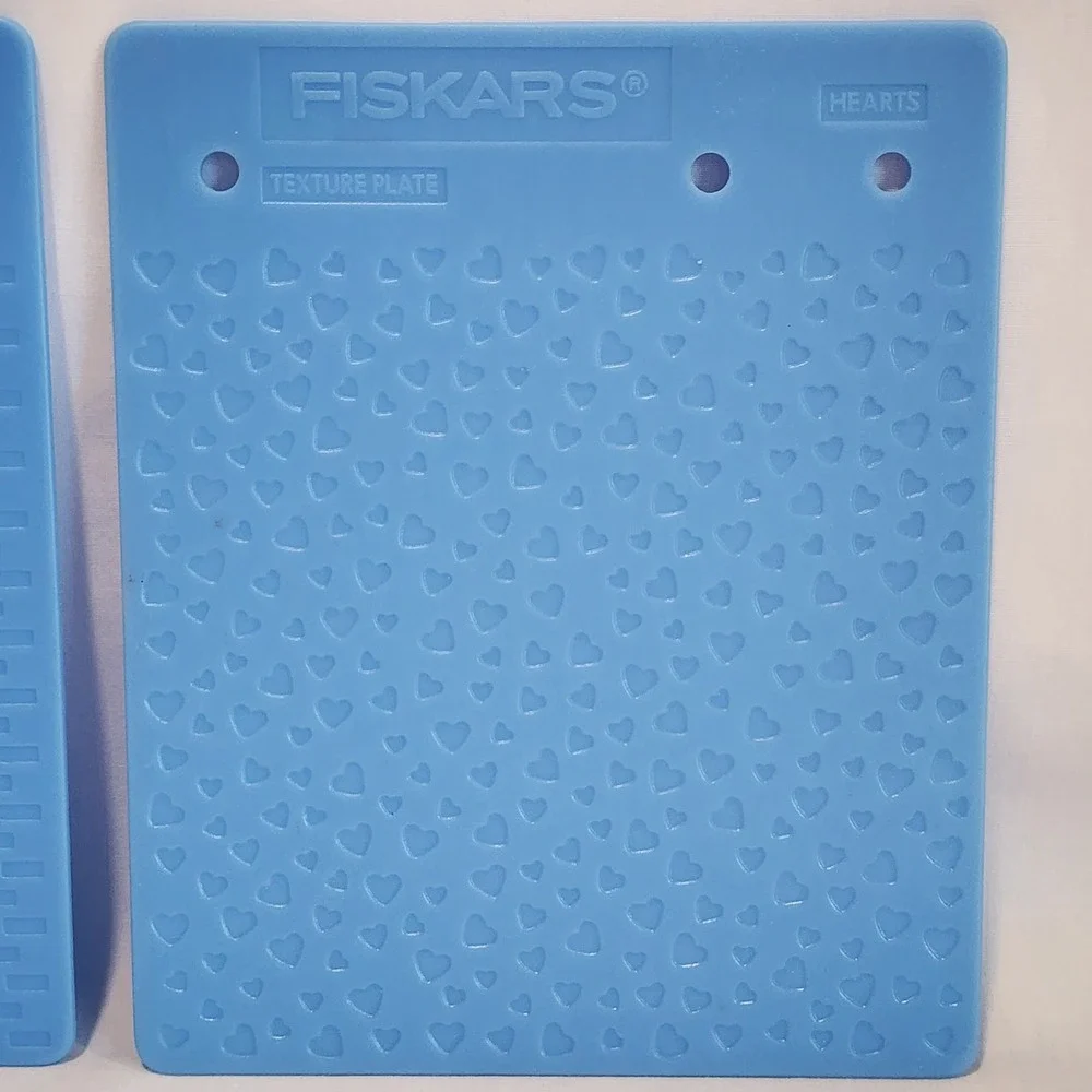 Set 6 Double Sided Fiskars Texture Plates Blue Plastic Embossing Rubbing Tools